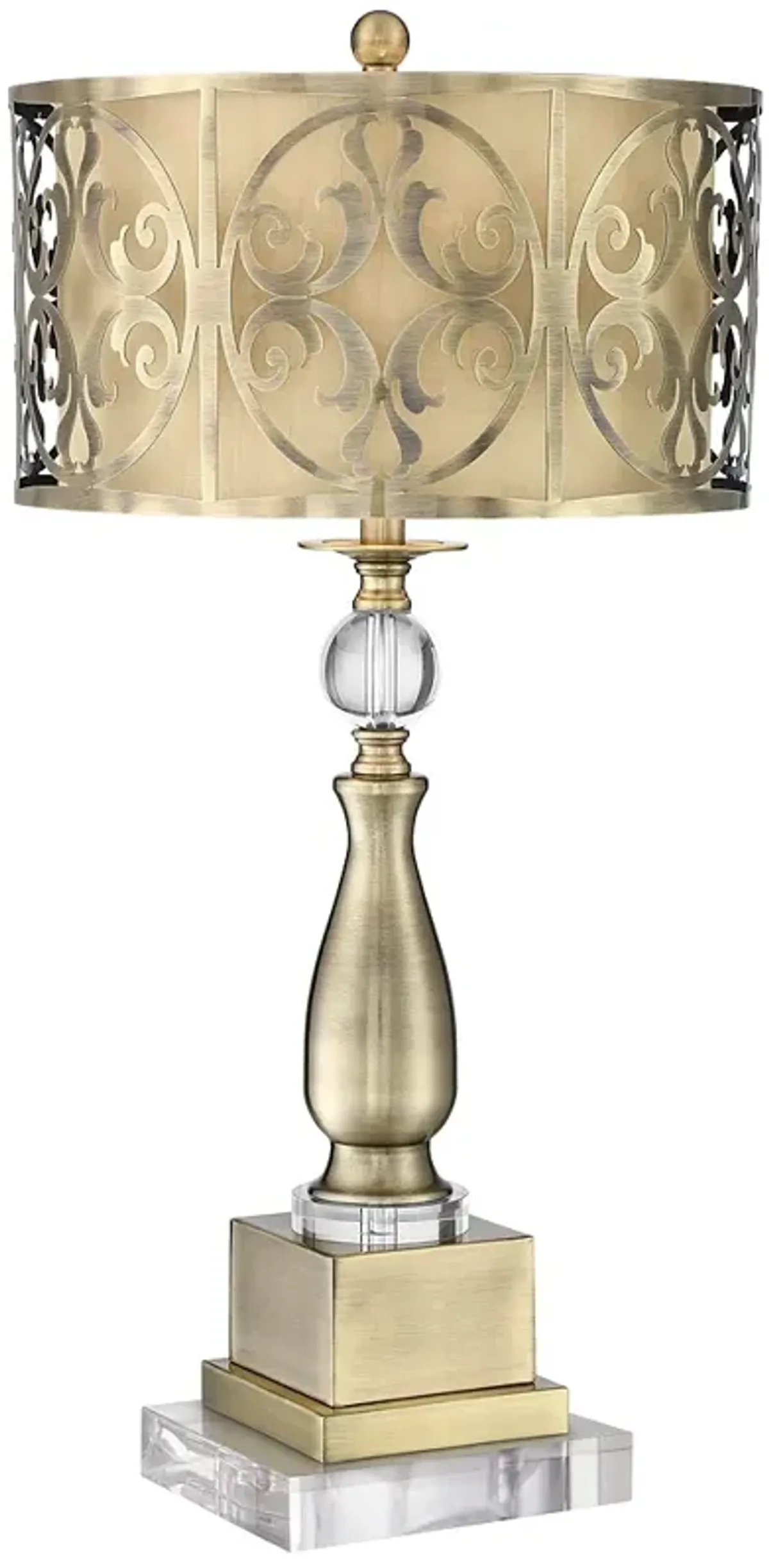 Possini Euro Brass Double Shade Candlestick Table Lamp with Square Riser