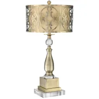 Possini Euro Brass Double Shade Candlestick Table Lamp with Square Riser