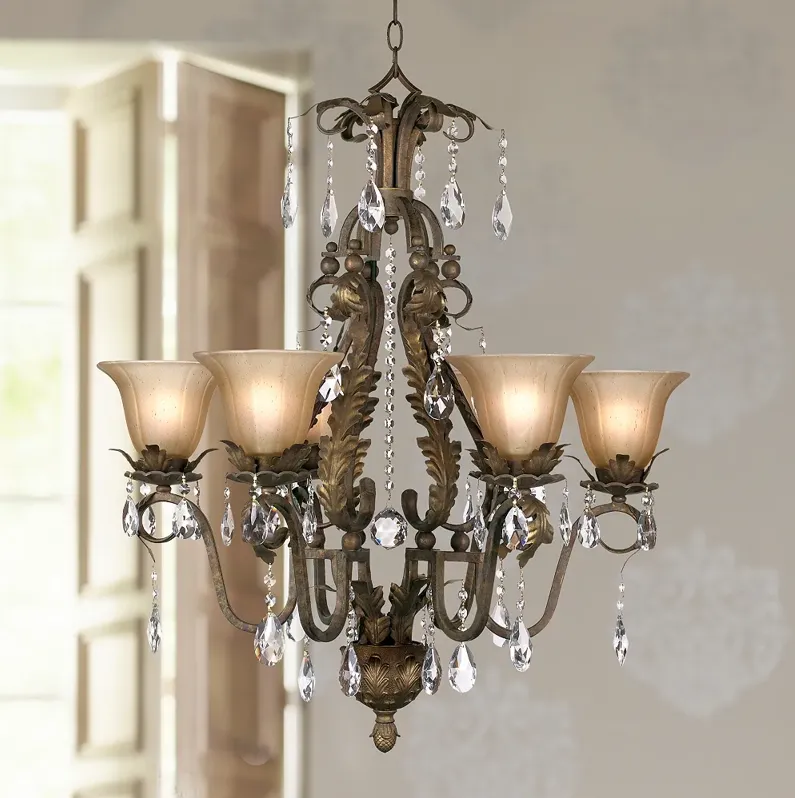 Regency Hill Iron Leaf 29" Wide Roman Bronze and Crystal Chandelier