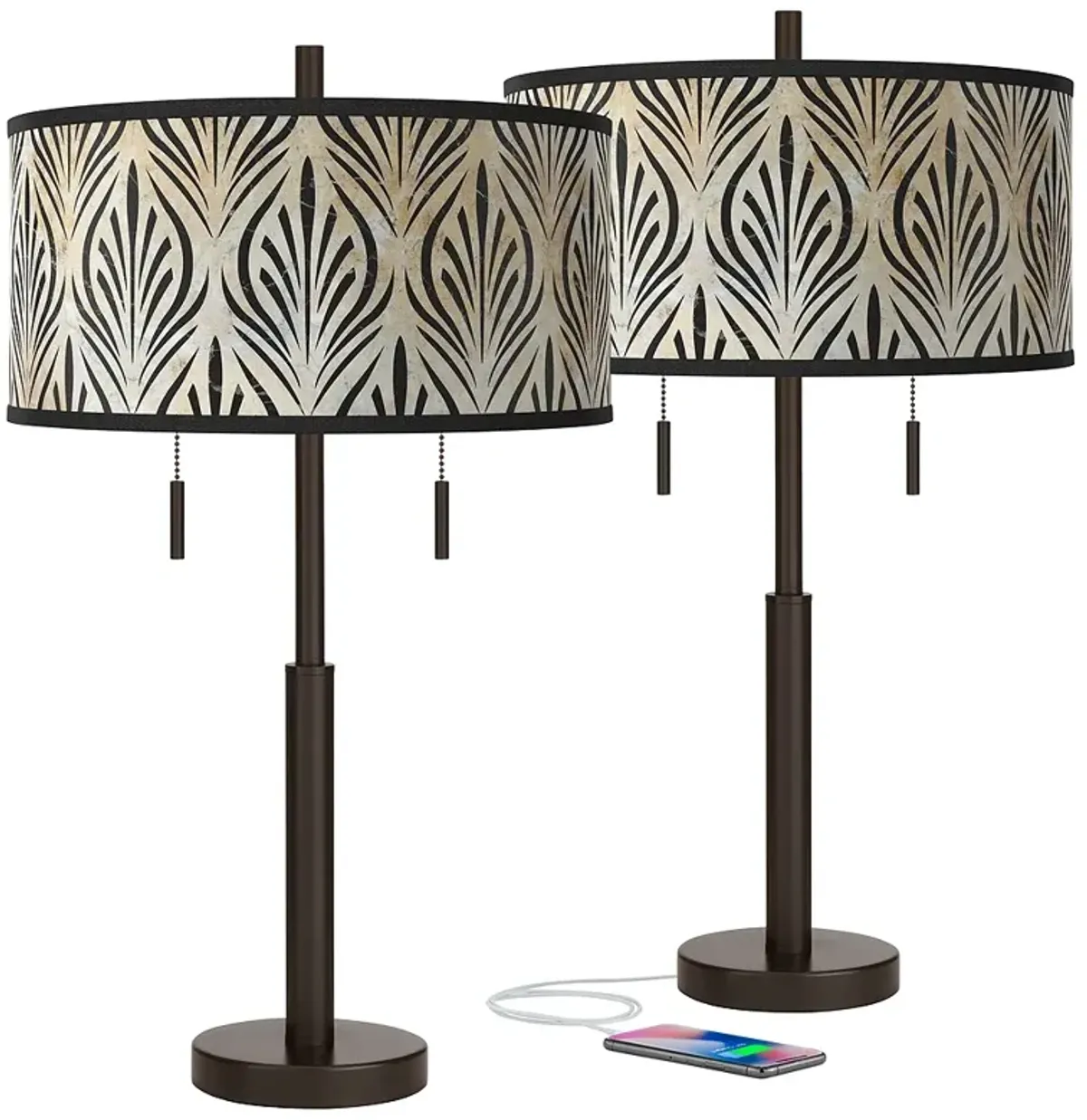 Calathea Gem Robbie Bronze USB Table Lamps Set of 2