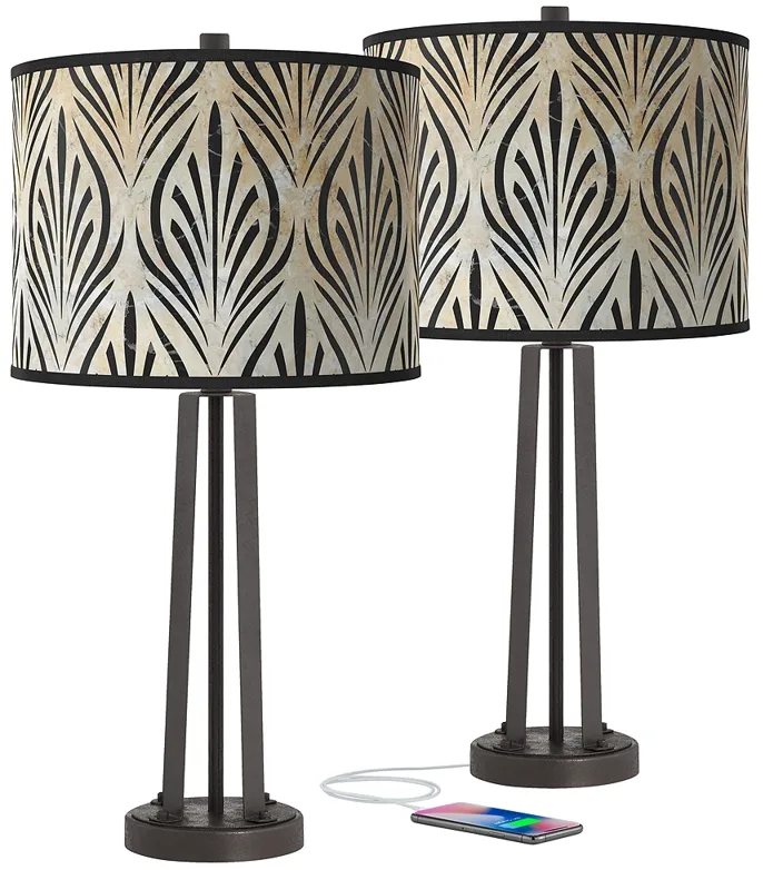 Calathea Gem Susan Dark Bronze USB Table Lamps Set of 2