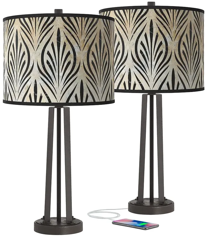 Giclee Glow 25 1/2" Calathea Gem Dark Bronze USB Table Lamps Set of 2