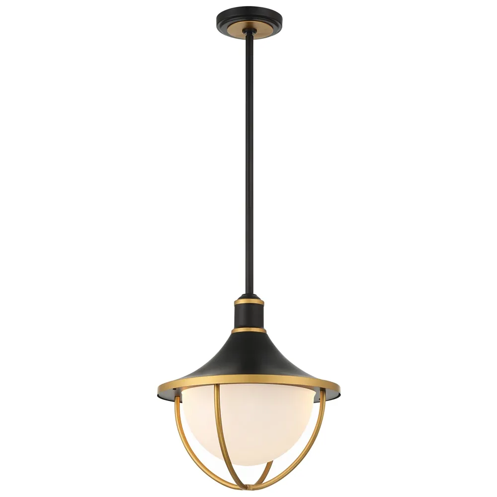 Crystorama Atlas 3 Light Matte Black + Textured Gold Outdoor Pendant