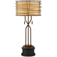 Franklin Iron Works 33" Bronze Metal Table Lamp with Black Round Riser