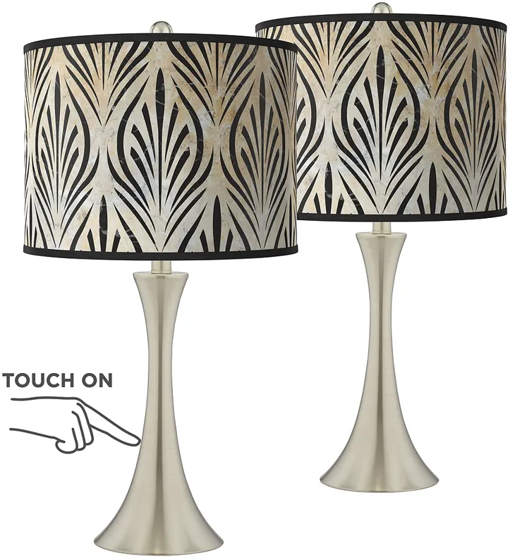 Calathea Gem Trish Brushed Nickel Touch Table Lamps Set of 2