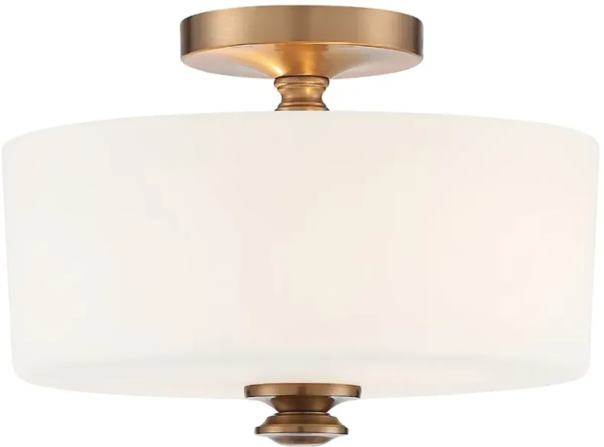Crystorama Travis 12 1/2"W Vibrant Gold White Glass Drum Ceiling Light