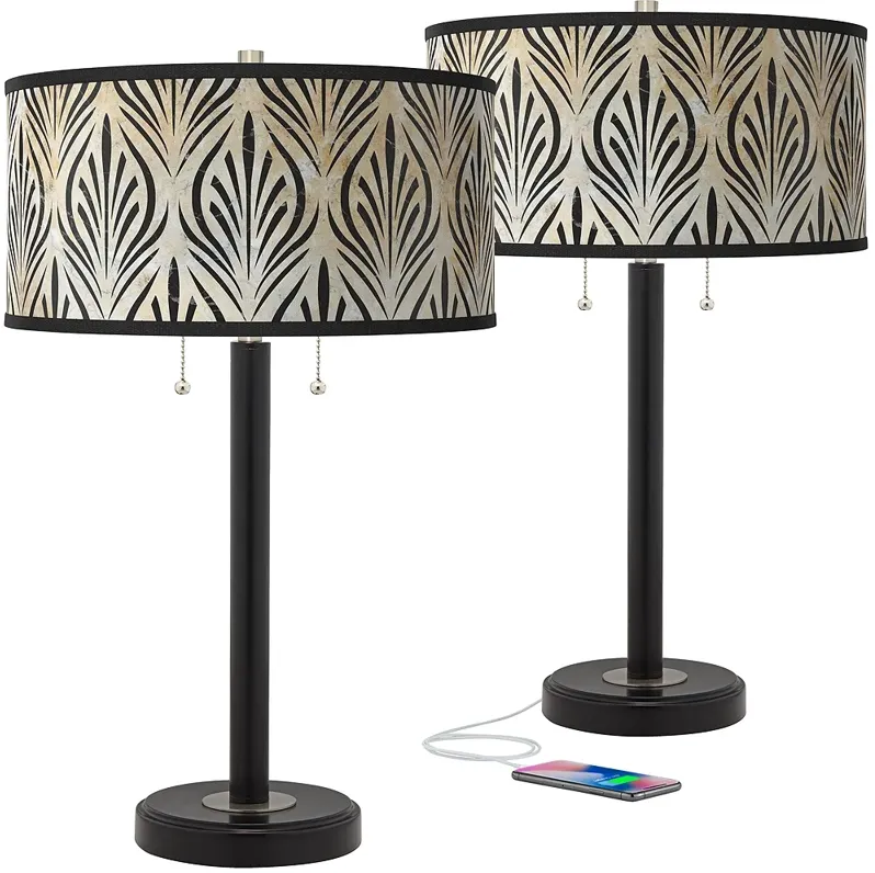 Calathea Gem Arturo Black Bronze USB Table Lamps Set of 2