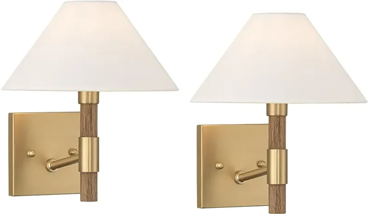 Possini Euro Conrad 11"H Brushed Champagne Wood Wall Sconce Set of 2