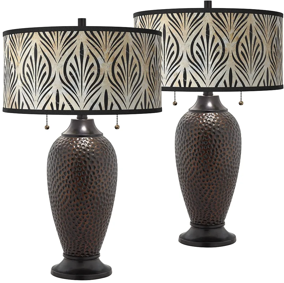 Calathea Gem Zoey Hammered OilRubbed Bronze Table Lamps Set of 2