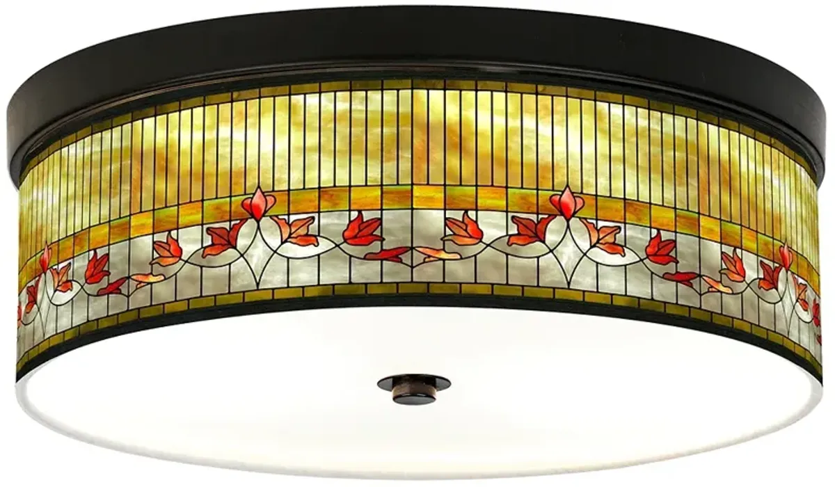 Giclee Gallery Lily Flower Pattern 14" Wide Bronze LED Ceiling Light