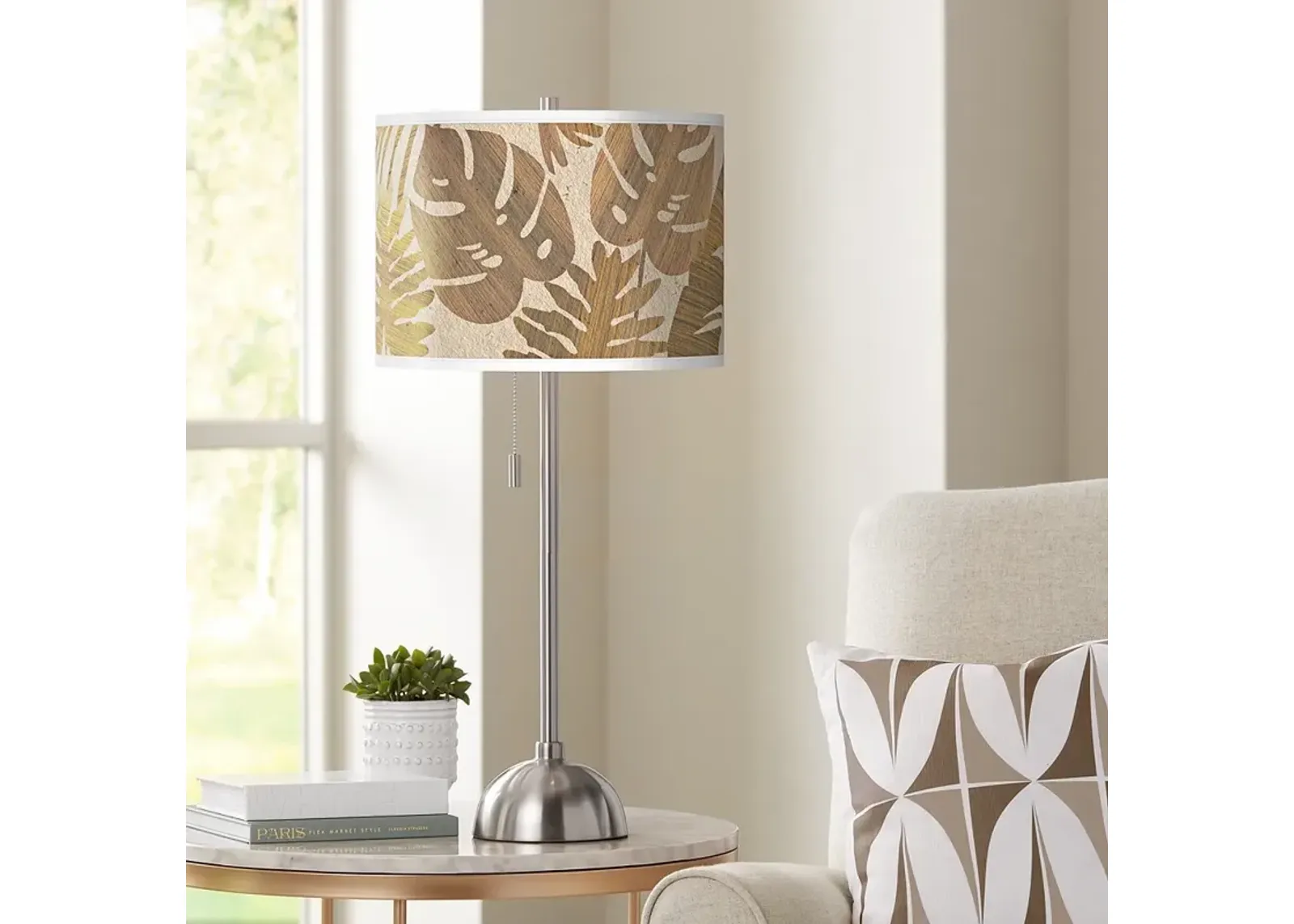 Giclee Glow 28" Tropical Woodwork Brushed Nickel Table Lamp