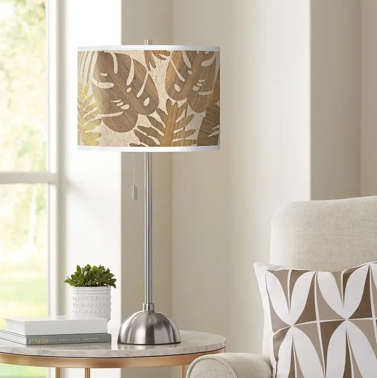 Giclee Glow 28" Tropical Woodwork Brushed Nickel Table Lamp