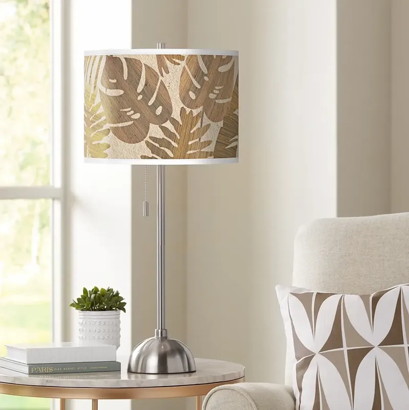 Giclee Glow 28" Tropical Woodwork Brushed Nickel Table Lamp