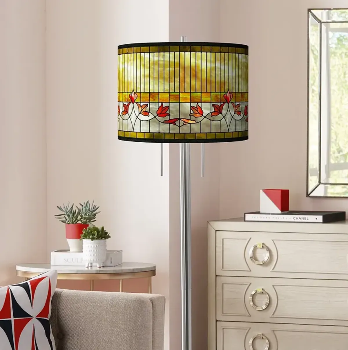 Tiffany-Style Lily Giclee Brushed Nickel Garth Floor Lamp