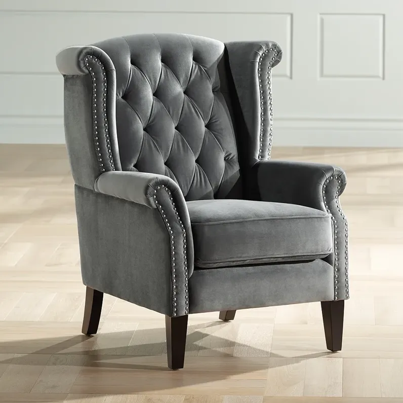 Williamsburg Gray Tufted Wingback Armchair