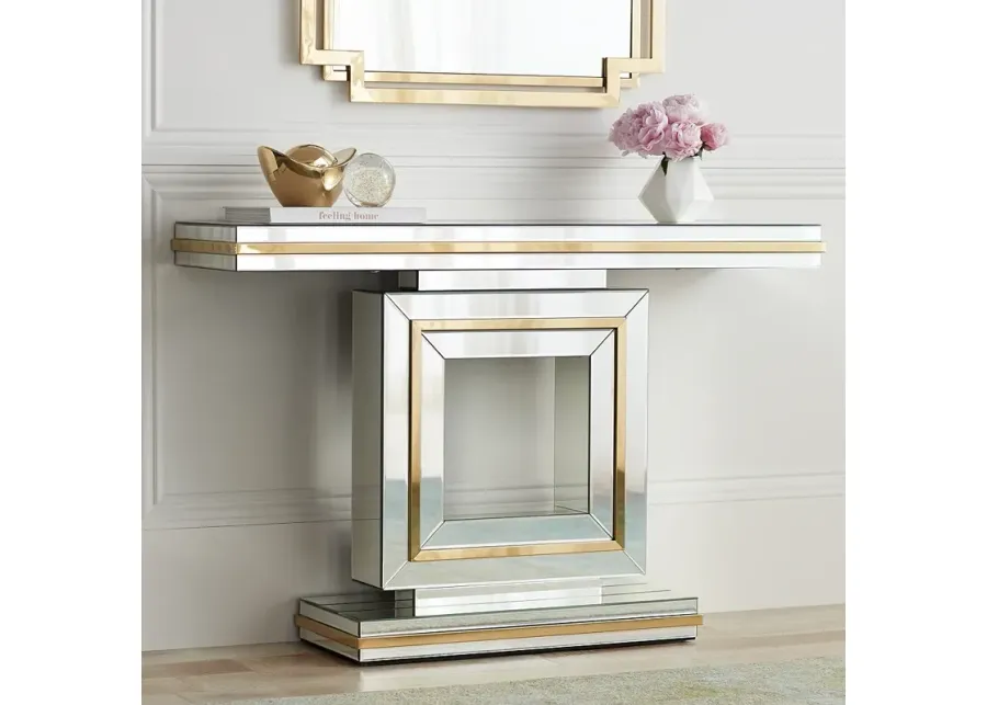 Laila 48" Wide Gold-Trimmed Mirrored Console Table