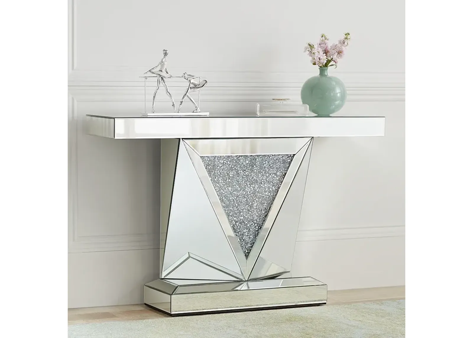 Milla 47 1/2" Wide Geometric-Cut Mirrored Console Table