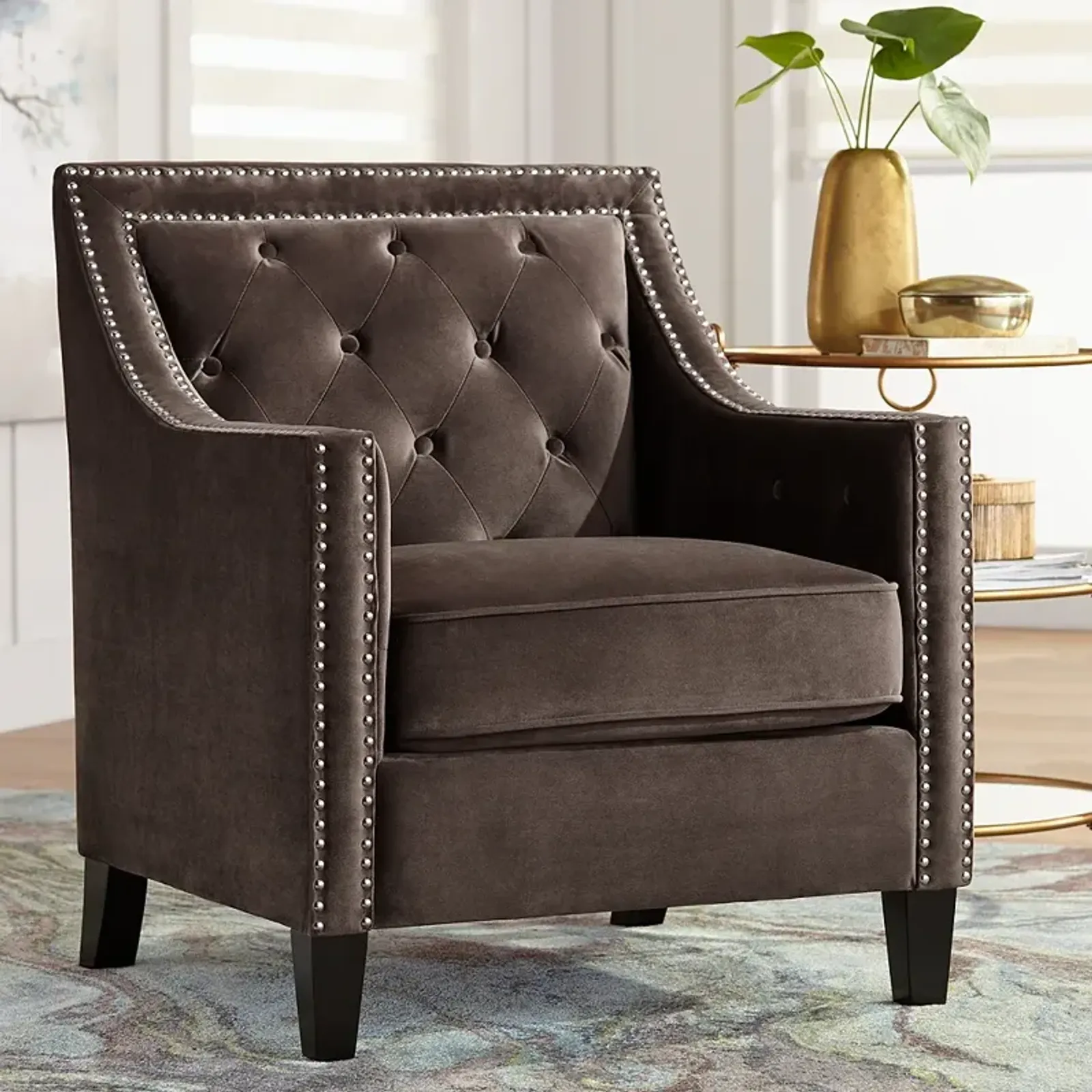 55 Downing Street Classic Chocolate Brown Tufted Armchair