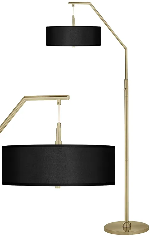 Giclee Glow 71 1/2" High Black Faux Silk Shade Gold Arc Floor Lamp