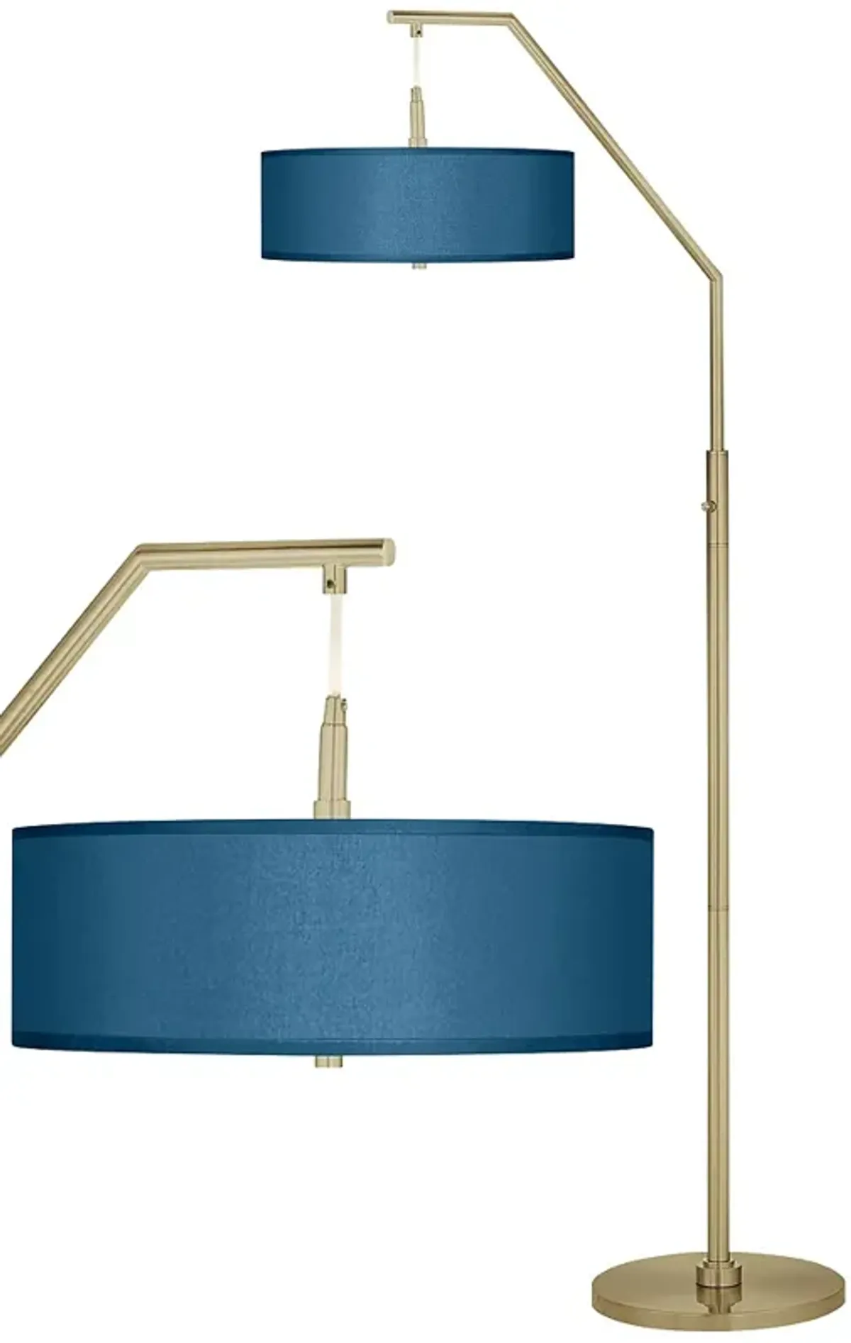 Blue Faux Silk Giclee Warm Gold Arc Floor Lamp