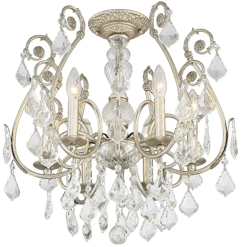 Regis 6 Light Clear Hand Cut Crystal Silver Ceiling Mount