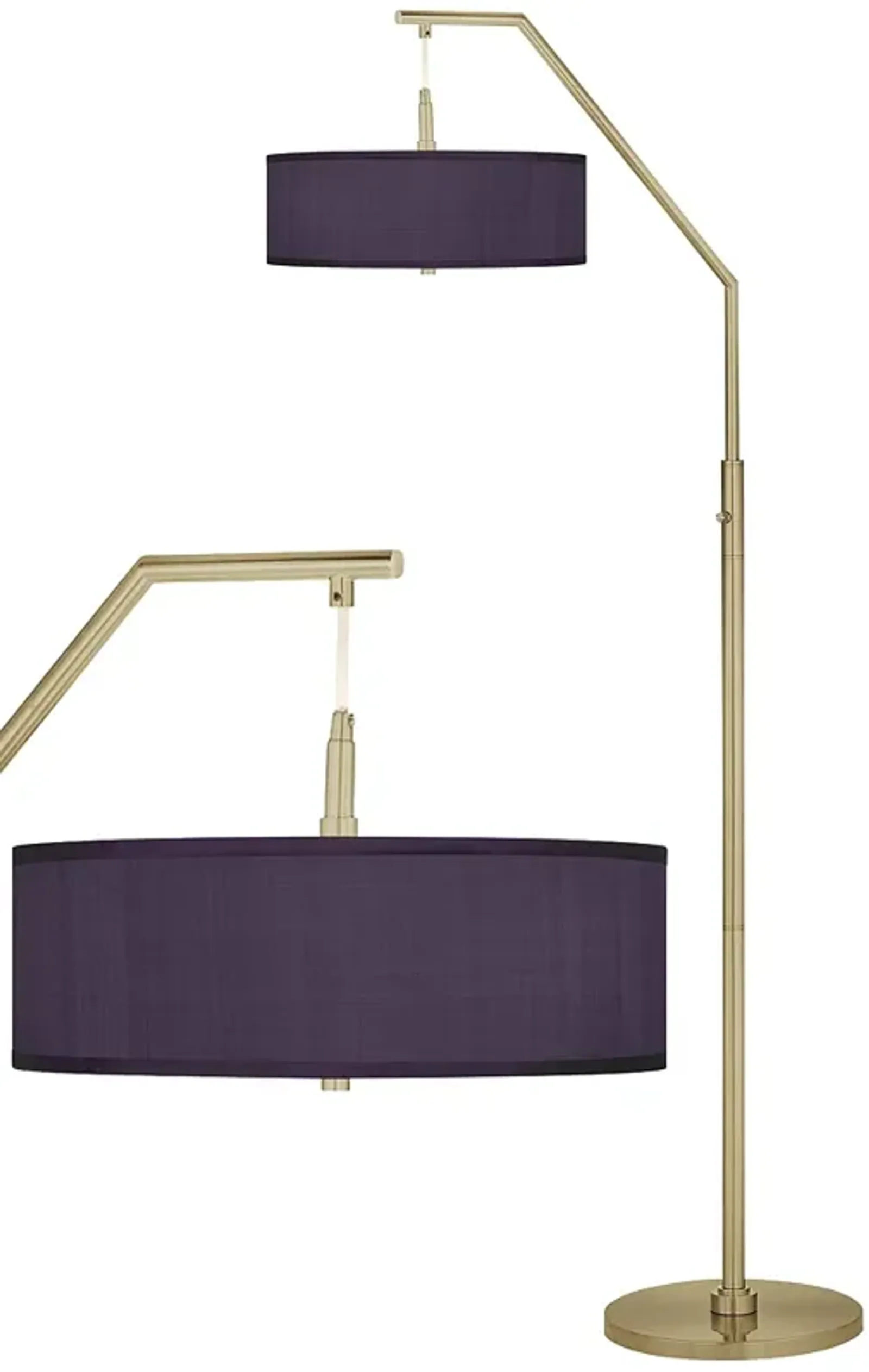 Eggplant Faux Silk Giclee Warm Gold Arc Floor Lamp