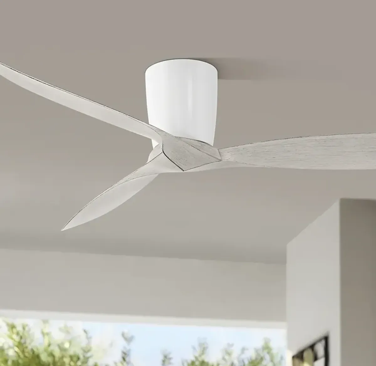 56" Casa Vieja Tre White and Oak Indoor/Outdoor Hugger Ceiling Fan