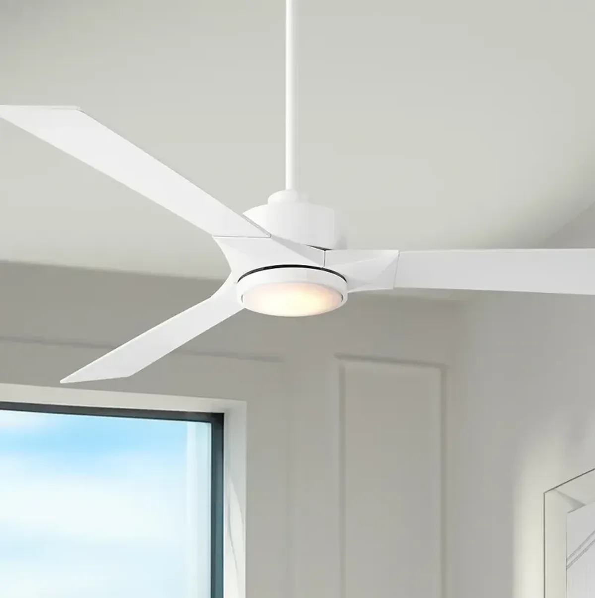 56" Casa Vieja Kali Matte White LED Damp Ceiling Fan with Remote
