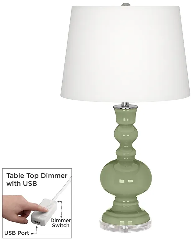 Color Plus Apothecary 30" Majolica Green Table Lamp with USB Dimmer