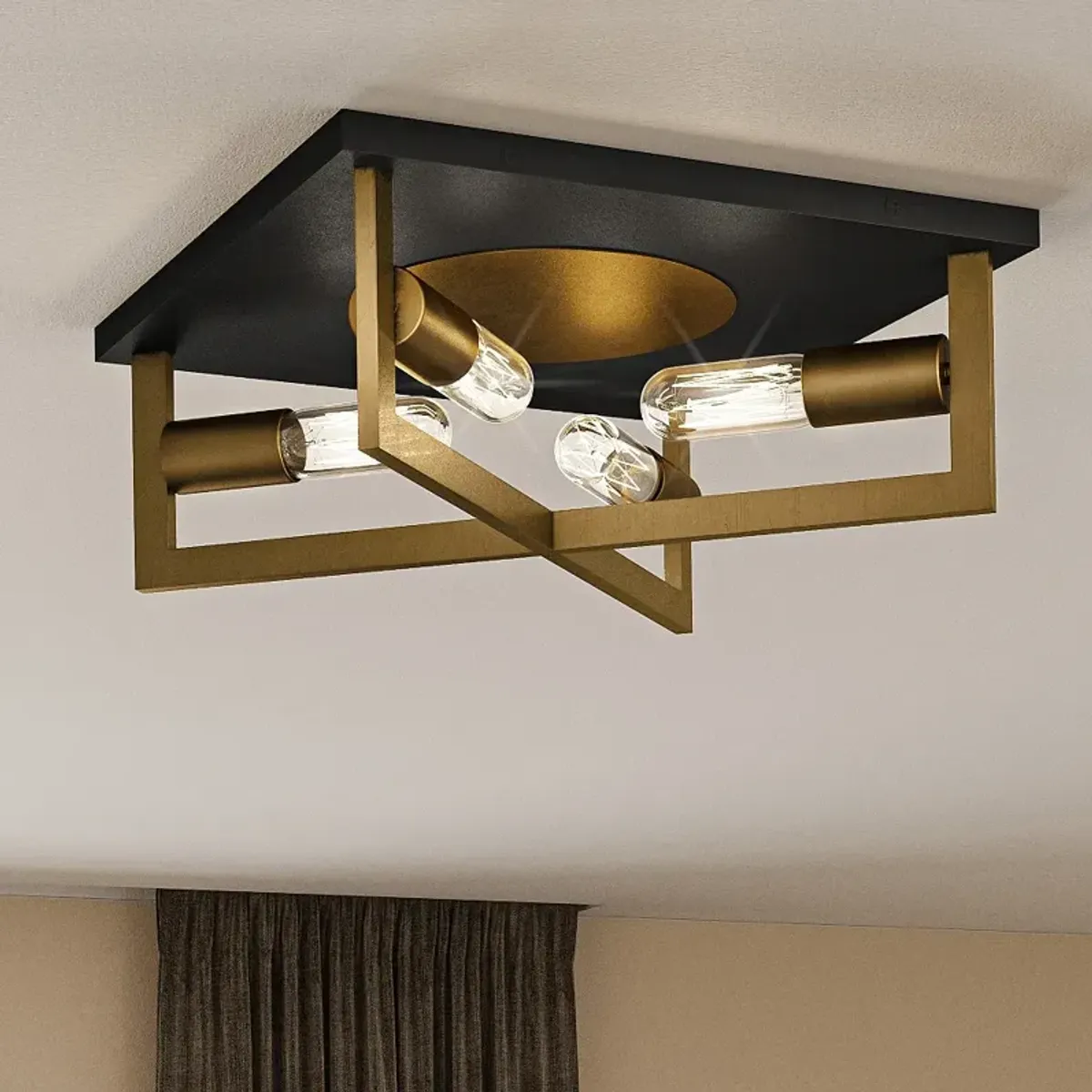 Quoizel Brunson 14" Wide 4-Light Black and Aged Brass Ceiling Light