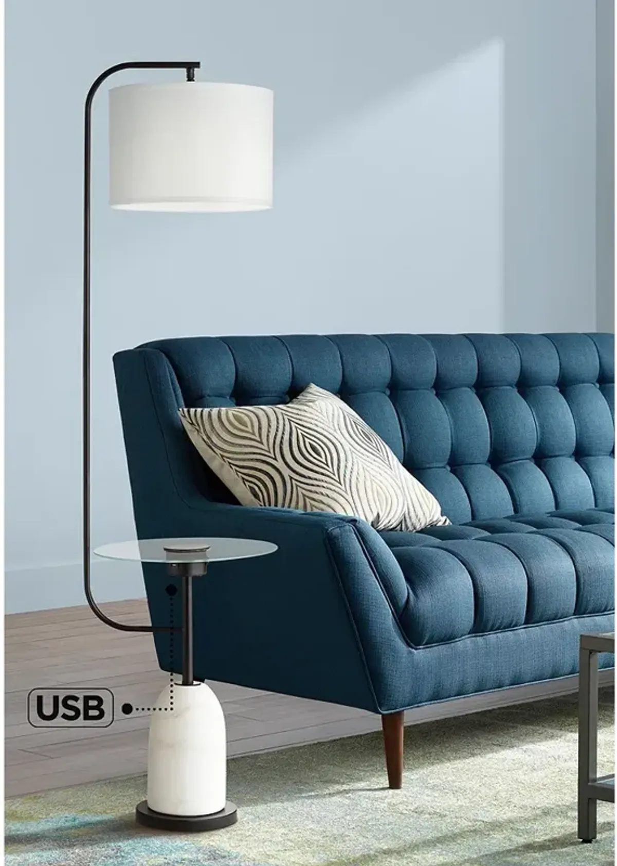 Pacific Coast Lighting 66" High Black and Marble USB Table Floor Lamp