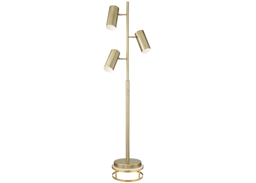 Possini Euro Canasta Trac Satin Brass Tree 3-Light Floor Lamp with Riser