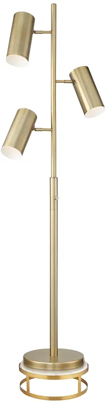 Possini Euro Canasta Trac Satin Brass Tree 3-Light Floor Lamp with Riser