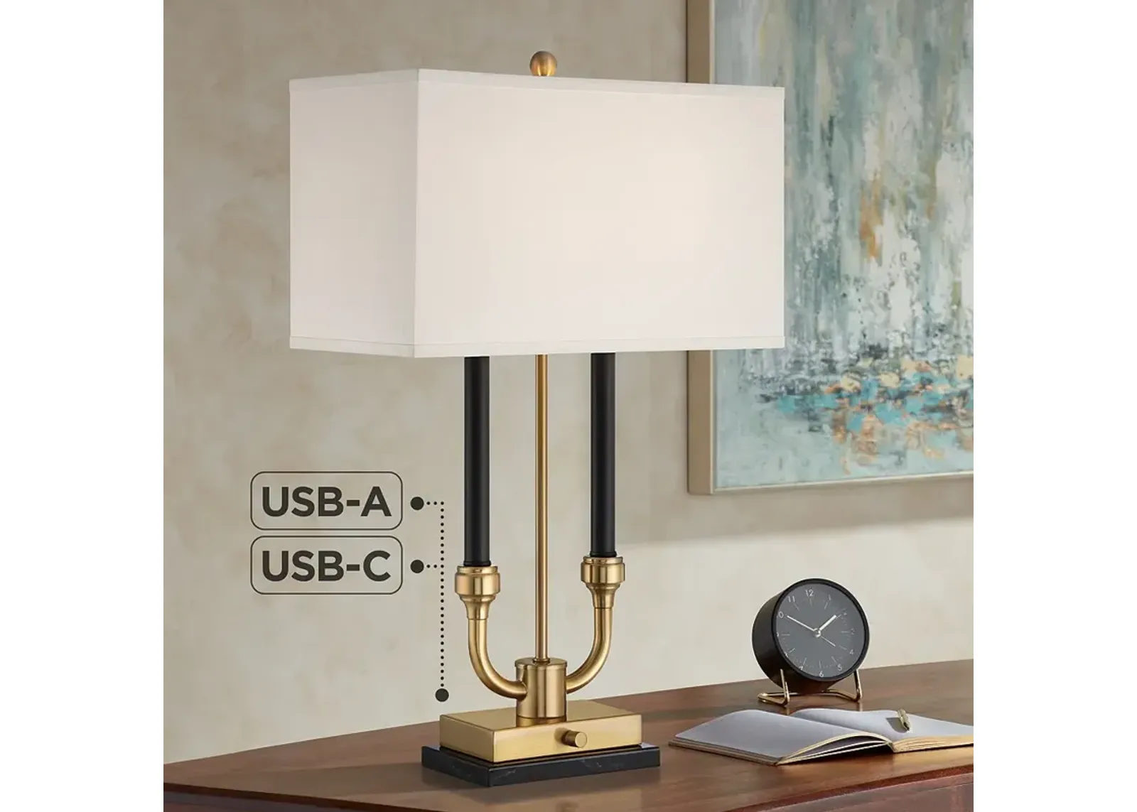 Stiffel Barclay 28" Traditional Black Gold Lamp with Dual USB Ports