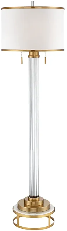 Possini Euro Cadence Crystal and Satin Brass Floor Lamp with Riser