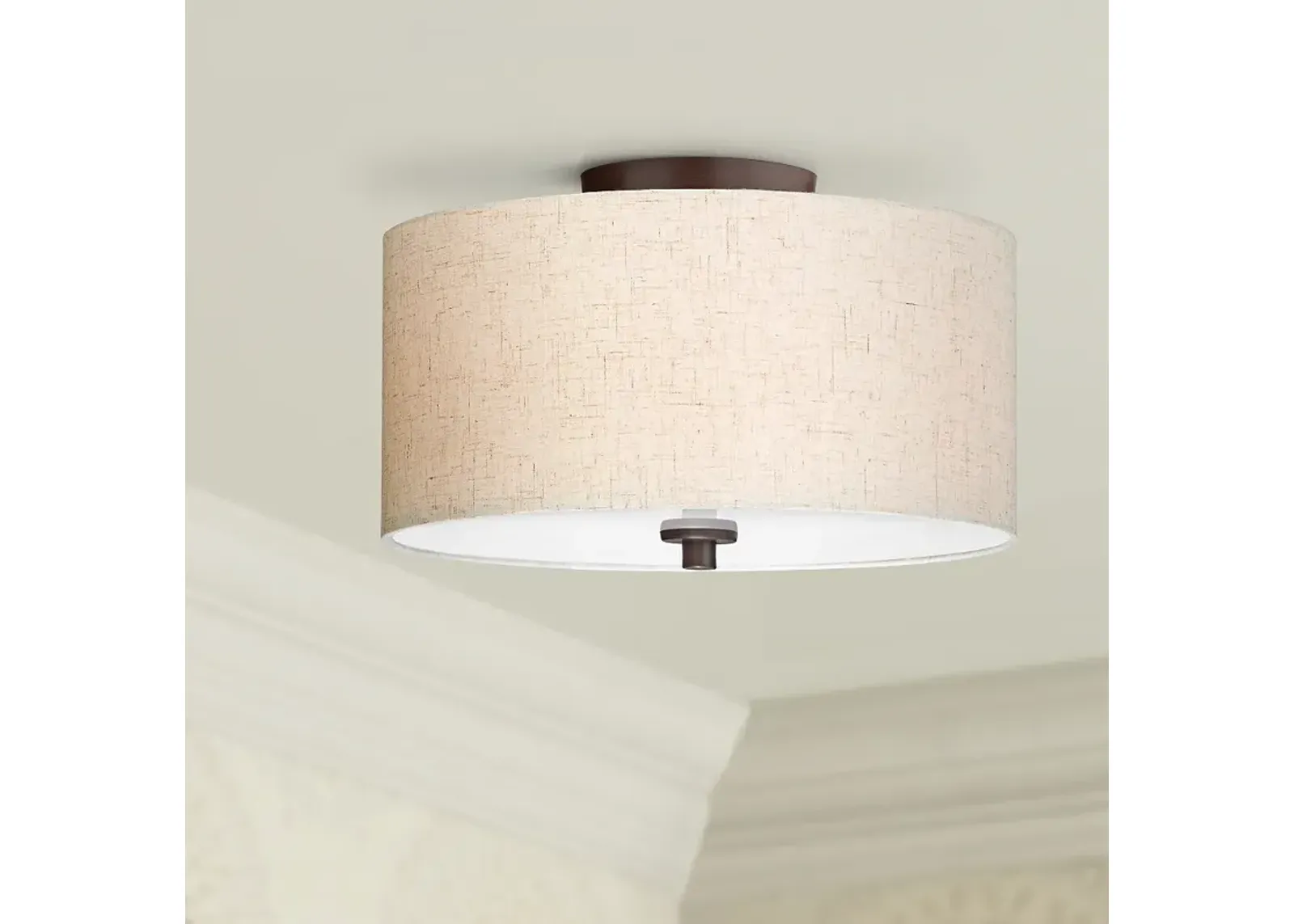 Regency Hill Sylvan 14" Wide Modern Oatmeal Fabric Drum Ceiling Light