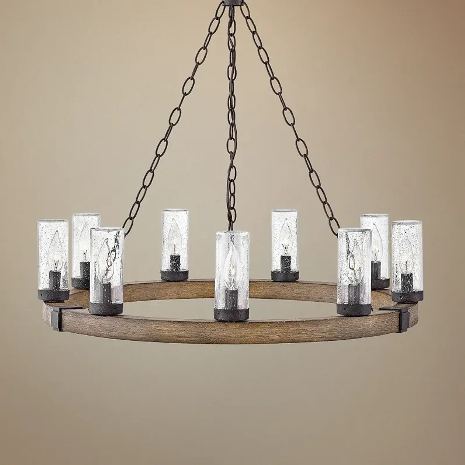 Hinkley Sawyer 30" Wide Sequoia 9-Light Wagon Wheel Outdoor Chandelier