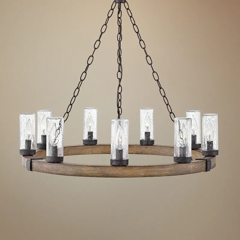 Hinkley Sawyer 30" Wide Sequoia 9-Light Wagon Wheel Outdoor Chandelier