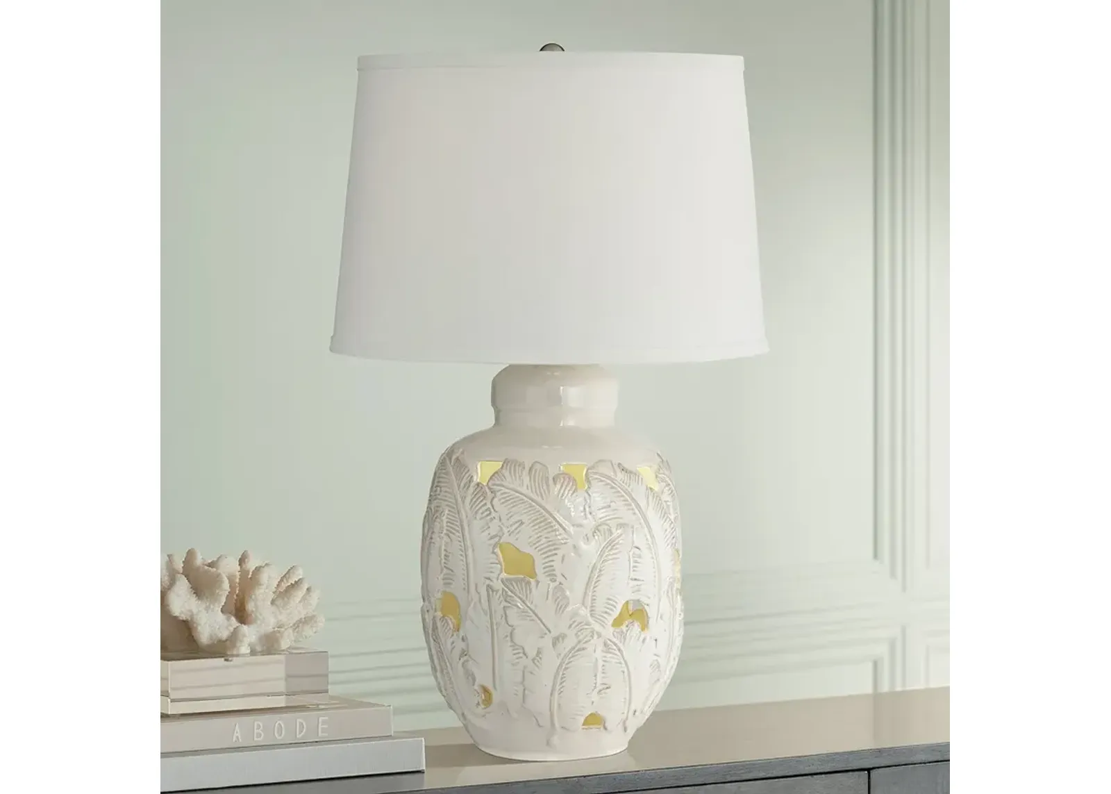 Pacific Coast Saldiva 25" Tropical Leaf Night Light Ceramic Table Lamp