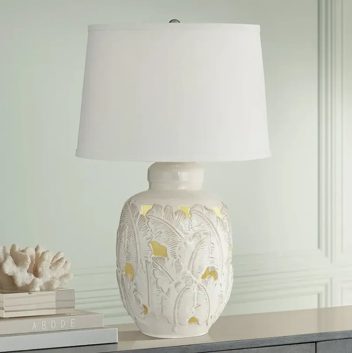 Pacific Coast Saldiva 25" Tropical Leaf Night Light Ceramic Table Lamp