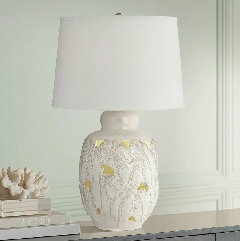 Pacific Coast Lighting Saldiva Tropical Leaf Night Light Ceramic Table Lamp