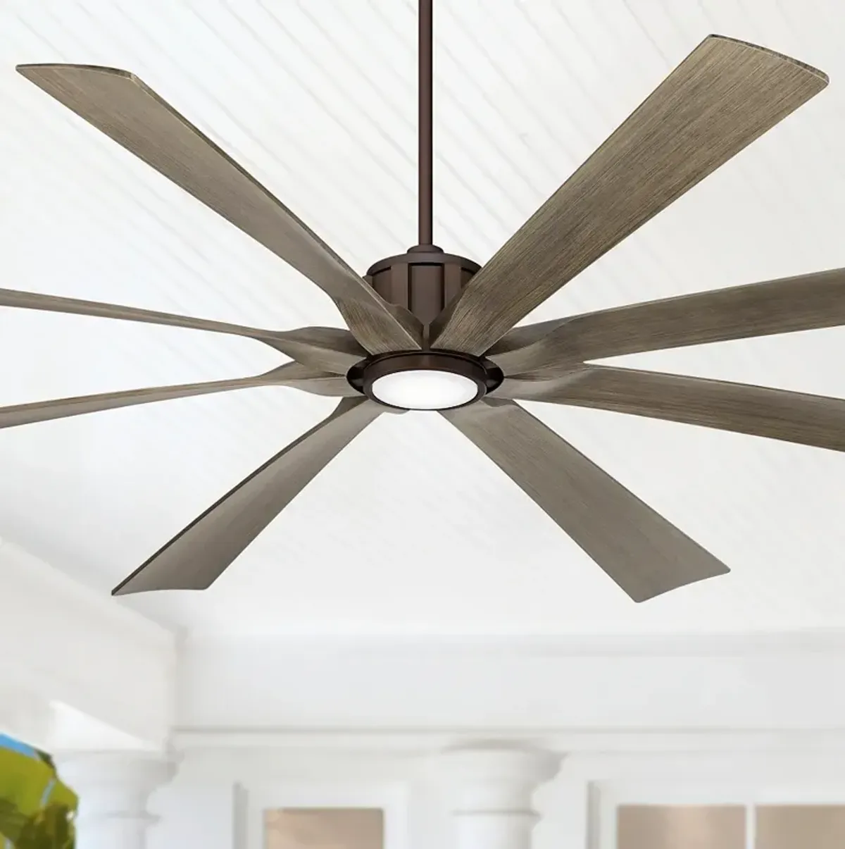 80" Possini Euro Defender Bronze Oak LED Large Fan with Remote