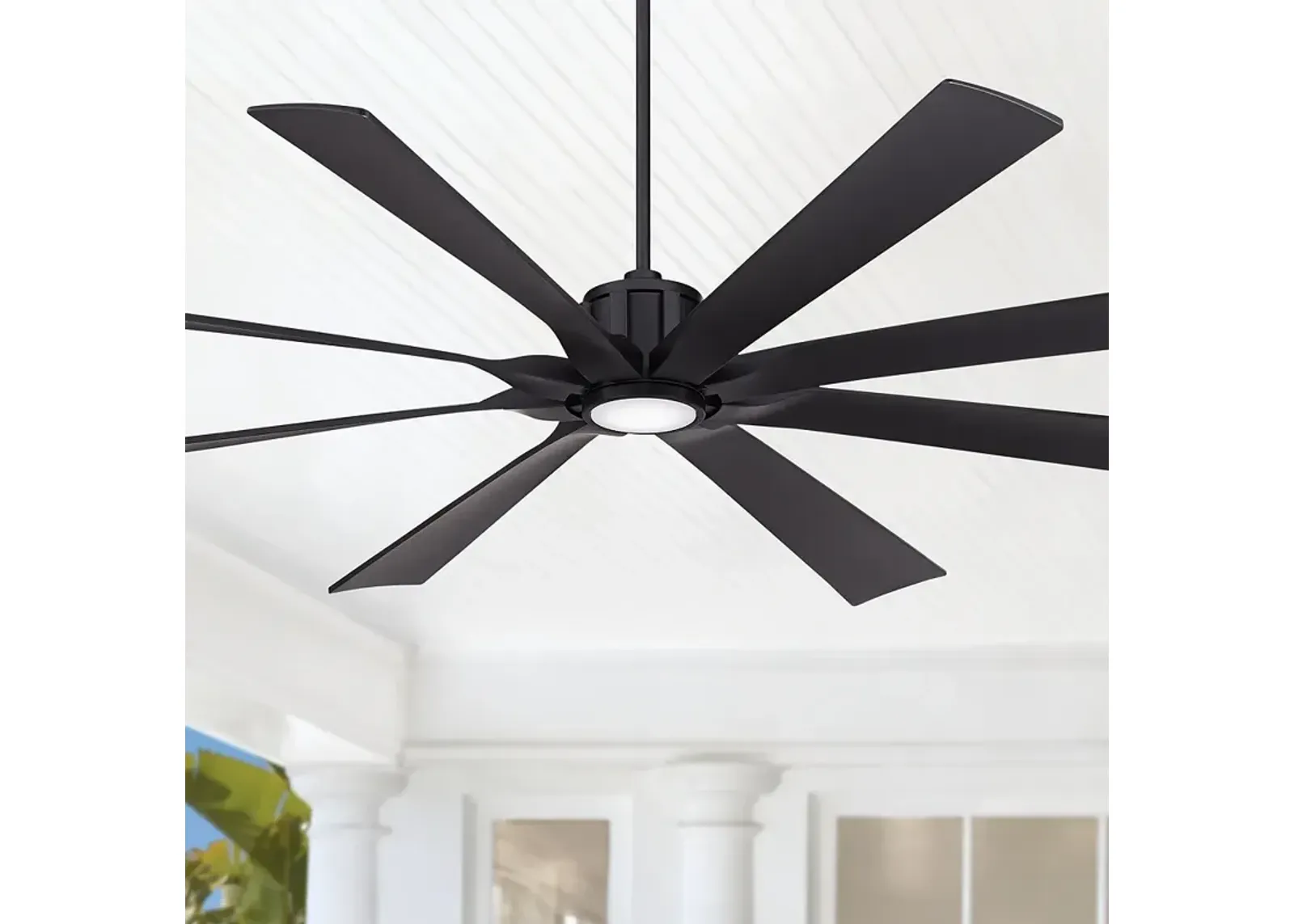 80" Possini Euro Defender Matte Black LED Damp Rated Fan with Remote