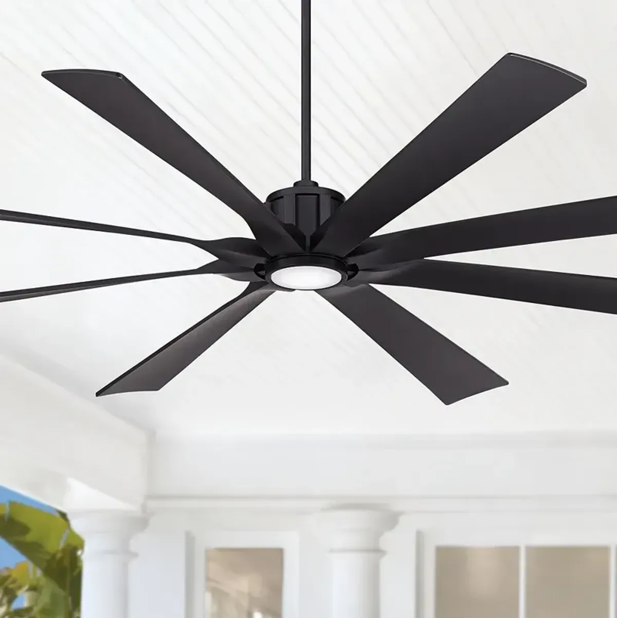 80" Possini Euro Defender Matte Black LED Damp Rated Fan with Remote