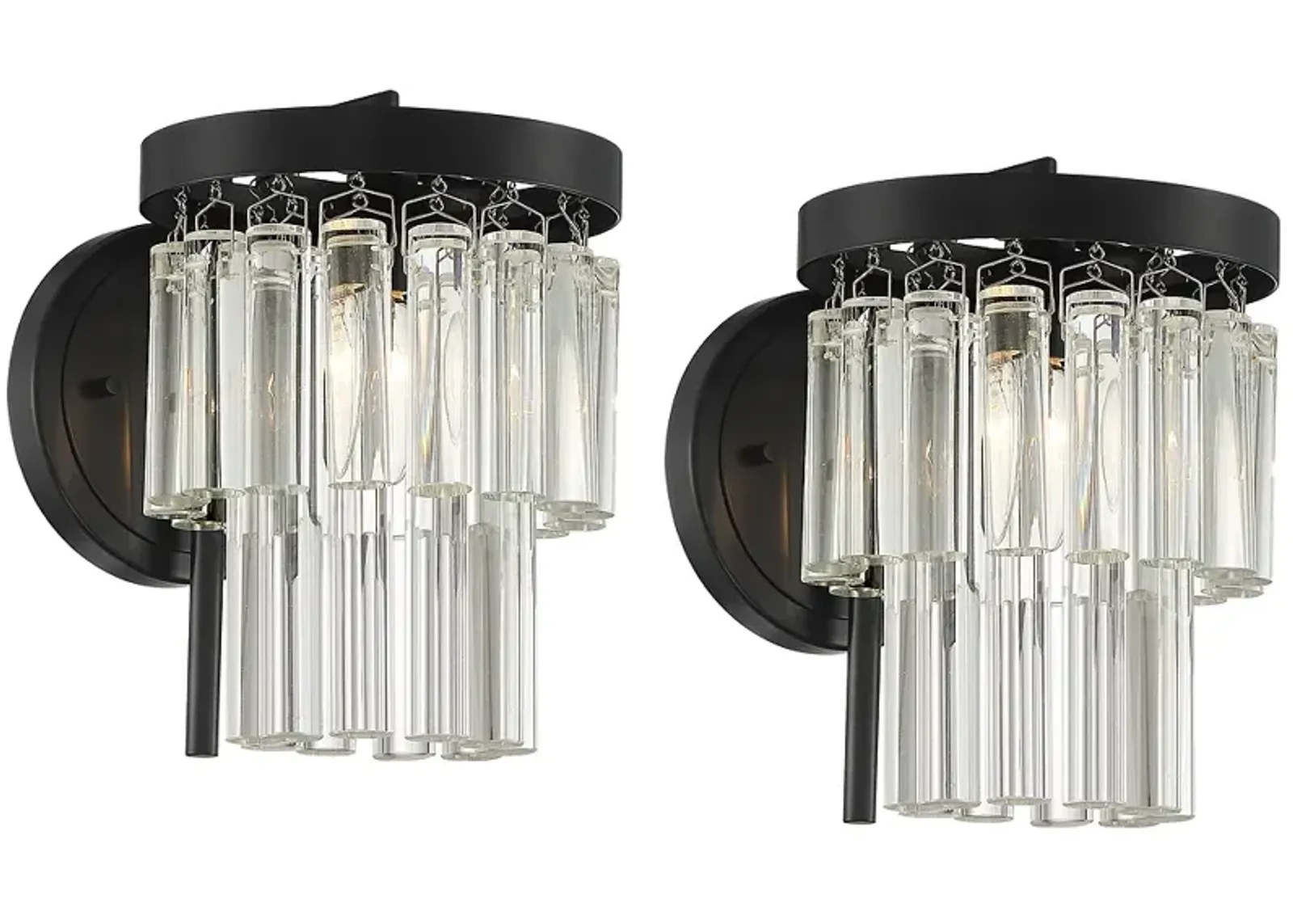 Stiffel Handry 10 1/2" High Clear Glass Black Wall Sconces Set of 2