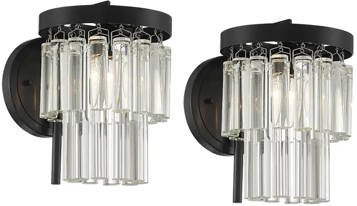 Stiffel Handry 10 1/2" High Clear Glass Black Wall Sconces Set of 2