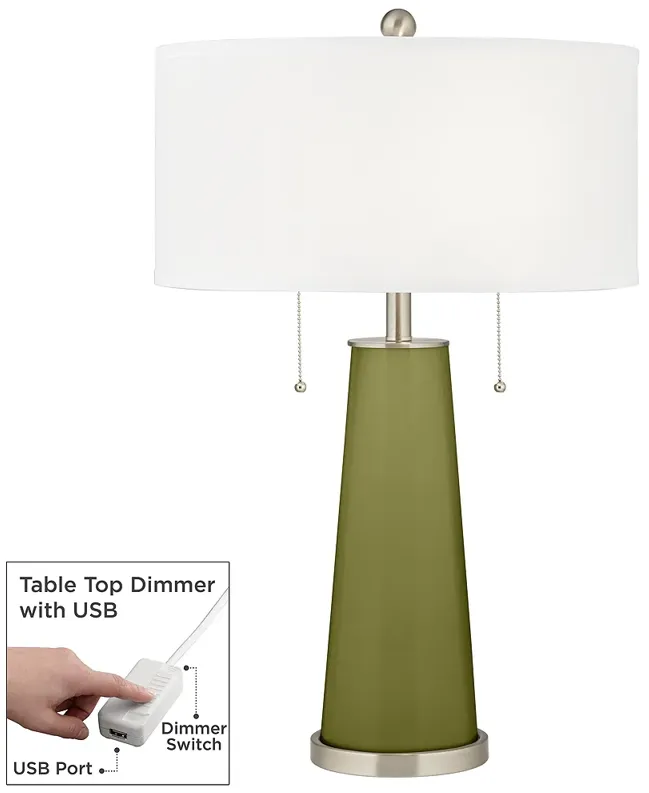 Color Plus Peggy 29 3/4" Rural Green Glass Table Lamp with USB Dimmer