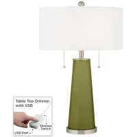 Rural Green Peggy Glass Table Lamp With Dimmer