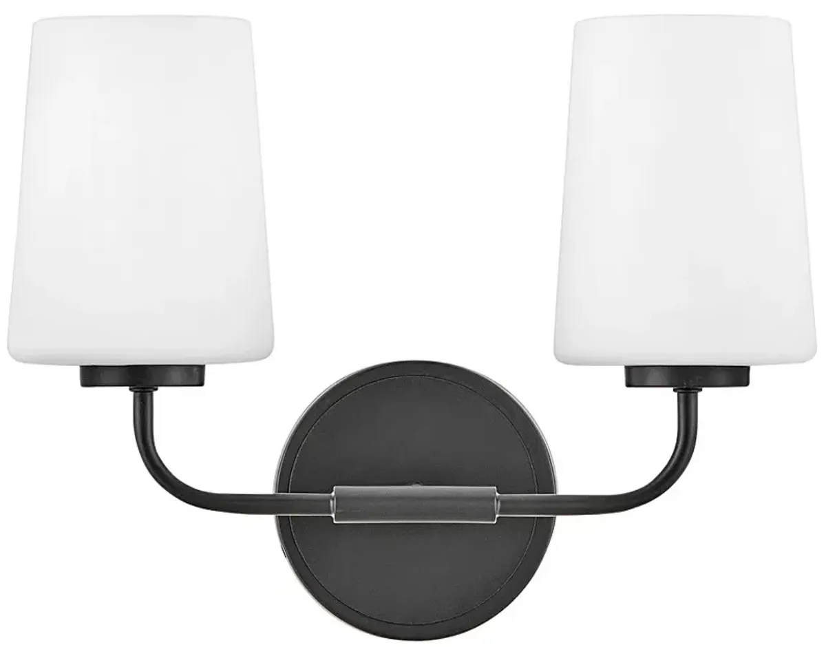 Kline 11"H Black with Etched Opal Glass 2-Light Wall Sconce
