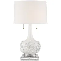 Possini Euro Natalia White Floral Table Lamp With 8" Wide Square Riser